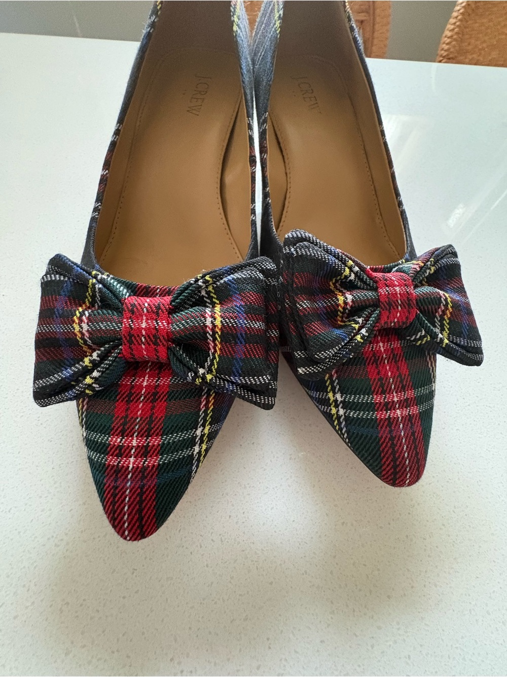 J Crew Plaid Bow Pointed-Toe Kitten Heel Pumps - Women, New - Picture 3 of 6